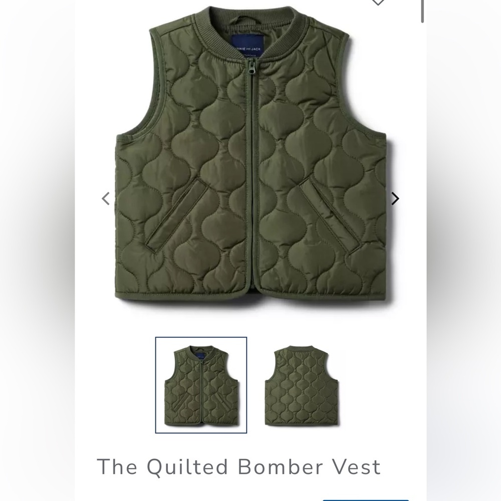 Janie & Jack Quilted Bomber Vest in Hunter Green NWT